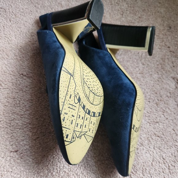 BELLA-VITA women's shoes Blue Leather/Suede Heels size 8W sling back. - Picture 11 of 11